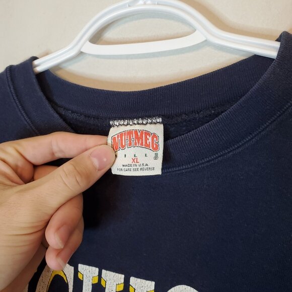 Vintage 90s Michigan University Nutmeg Crewneck Sweater Blue Size XL - Picture 4 of 4